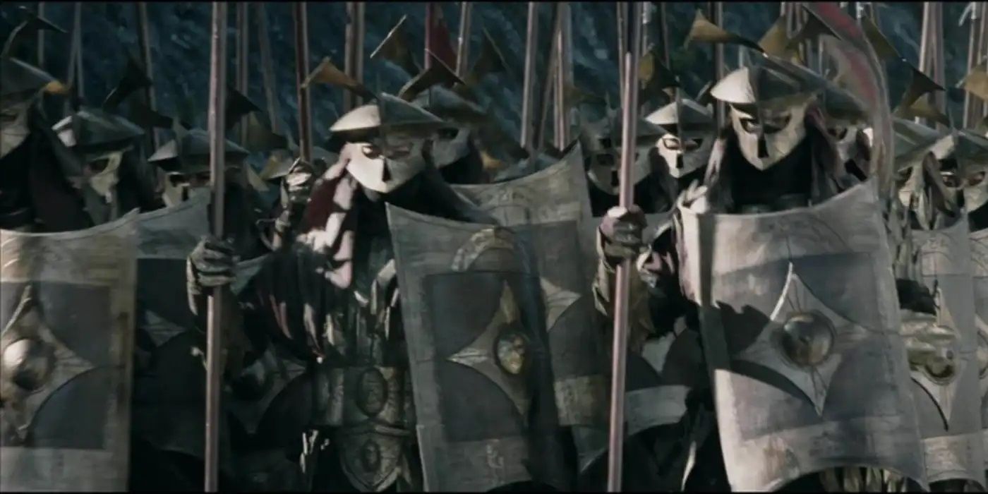 An Easterling army marching for war in The Lord of the Rings: The Two Towers