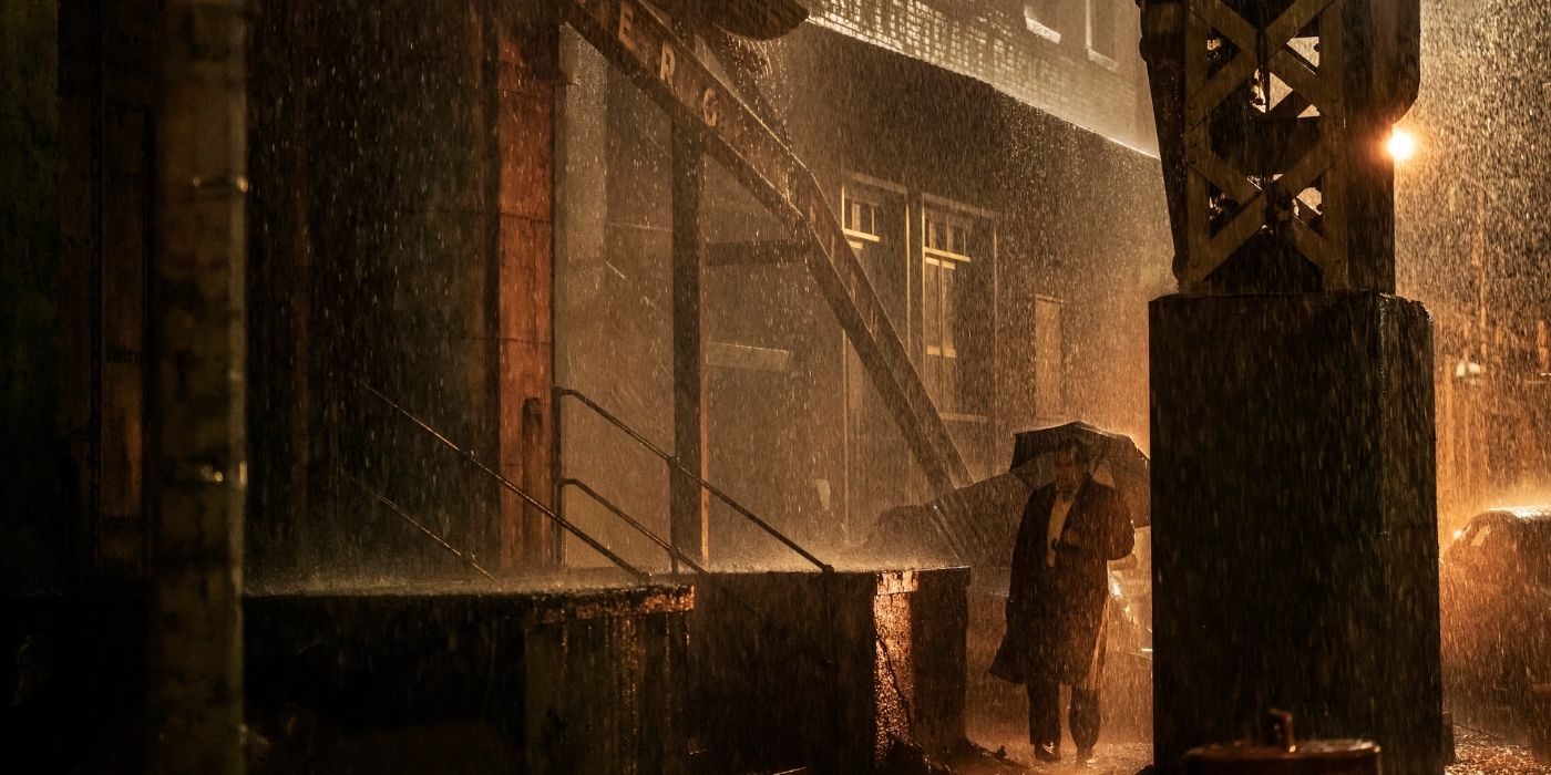 Colin Farrell walking to the Iceberg Lounge in The Penguin