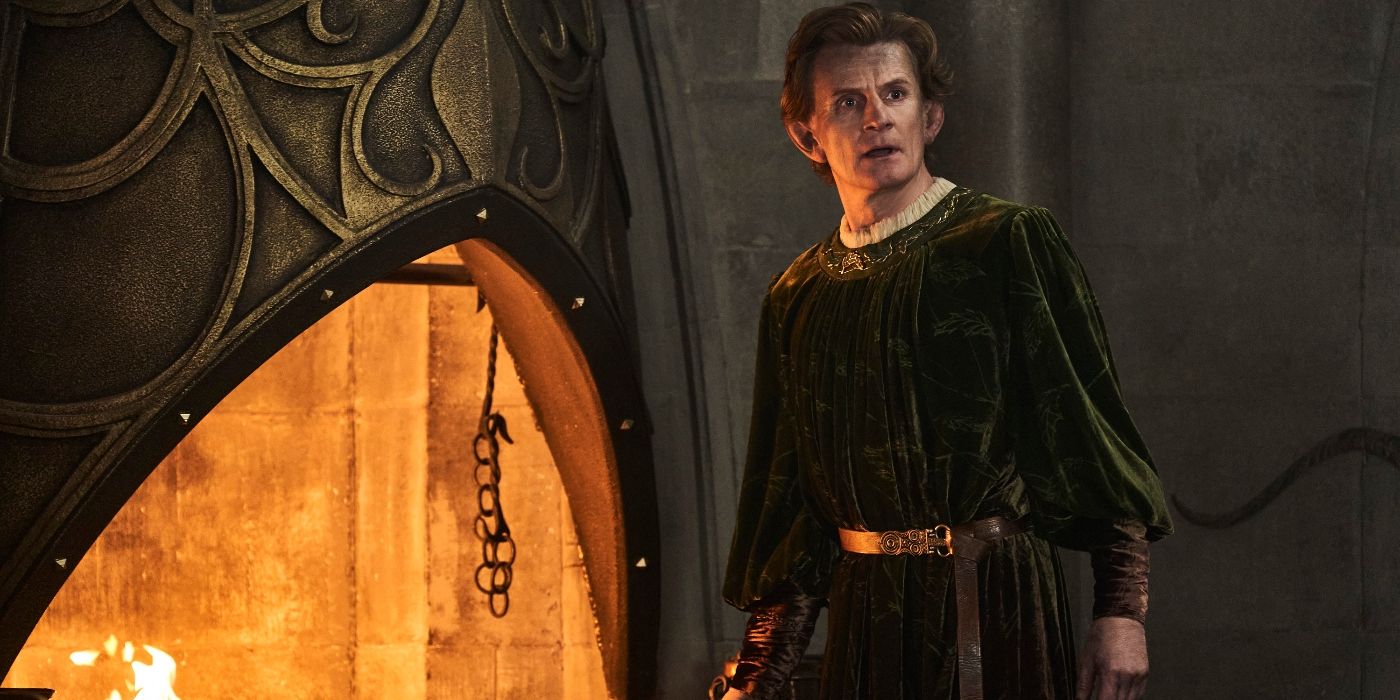 Charles Edwards standing by a forge in The Rings of Power Season 2 Episode 7