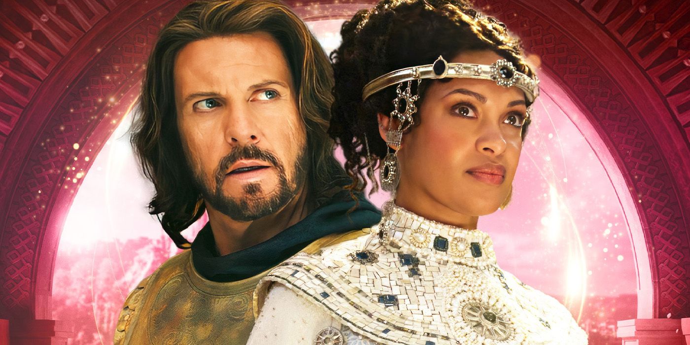 A custom image of Elendil (Lloyd Owen) and Miriel (Cynthia Addai-Robinson) with Elendil on the left and Miriel on the right