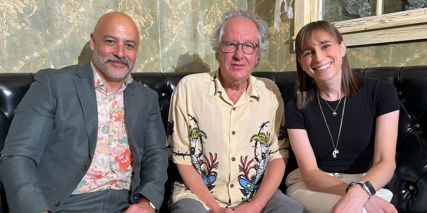 James Ashcroft and Geoffrey Rush with Perri Nemiroff at Fantastic Fest 2024