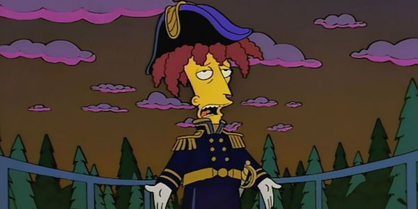 Un espectáculo secundario de Bob vistiendo un uniforme militar de Los Simpson y un sombrero bicornio.