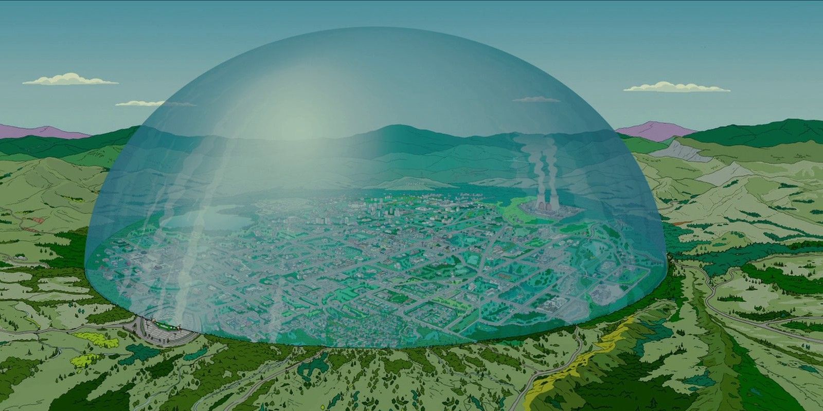 En La película de Los Simpson, la ciudad de Springfield está cubierta por una cúpula transparente gigante.