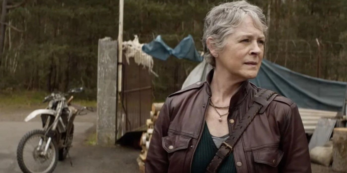 Carol standing next to a motorcycle on 'The Walking Dead: Daryl Dixon - The Book of Carol'