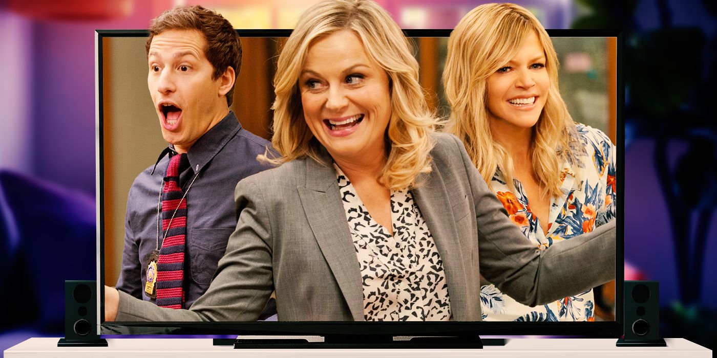 Leslie Knope (Amy Poehler) from Parks and Recreation, Jake Peralta (Andy Samberg) from Brooklyn Nine-Nine, and Dee Reynolds (Kaitlin Olson) from It's Always Sunny in Philadelphia