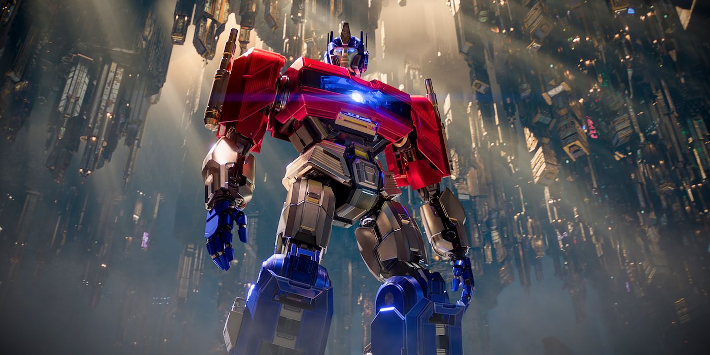 Orion Pax (voiced by Chris Hemsworth) transforms into Optimus Prime, the new Prime and leader of the Autobots, in Transformers One.