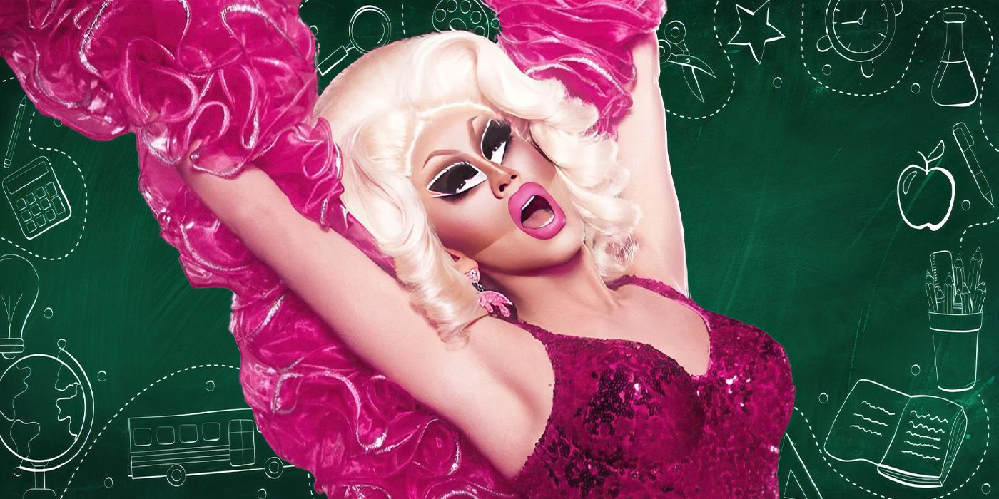 Trixie Mattel against a chalkboard backdrop