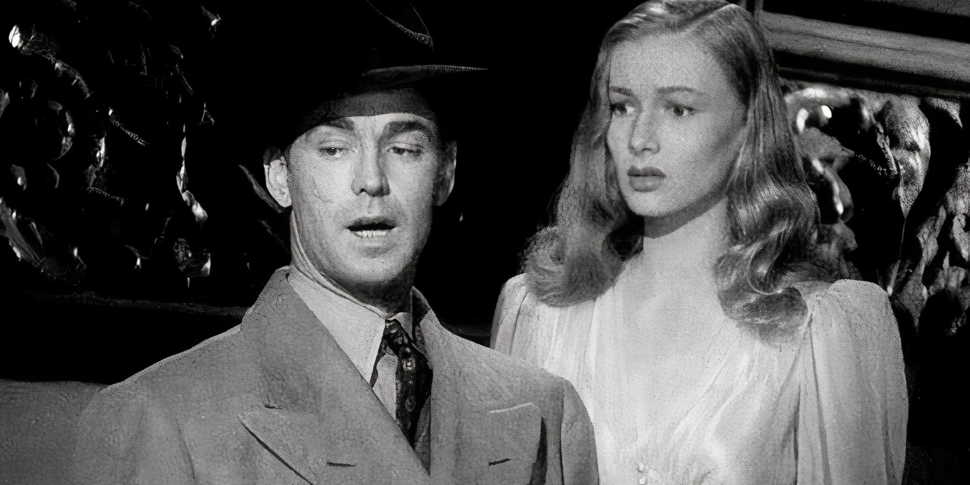 Veronica Lake standing behind Alan Ladd in The Glass Key (1942).