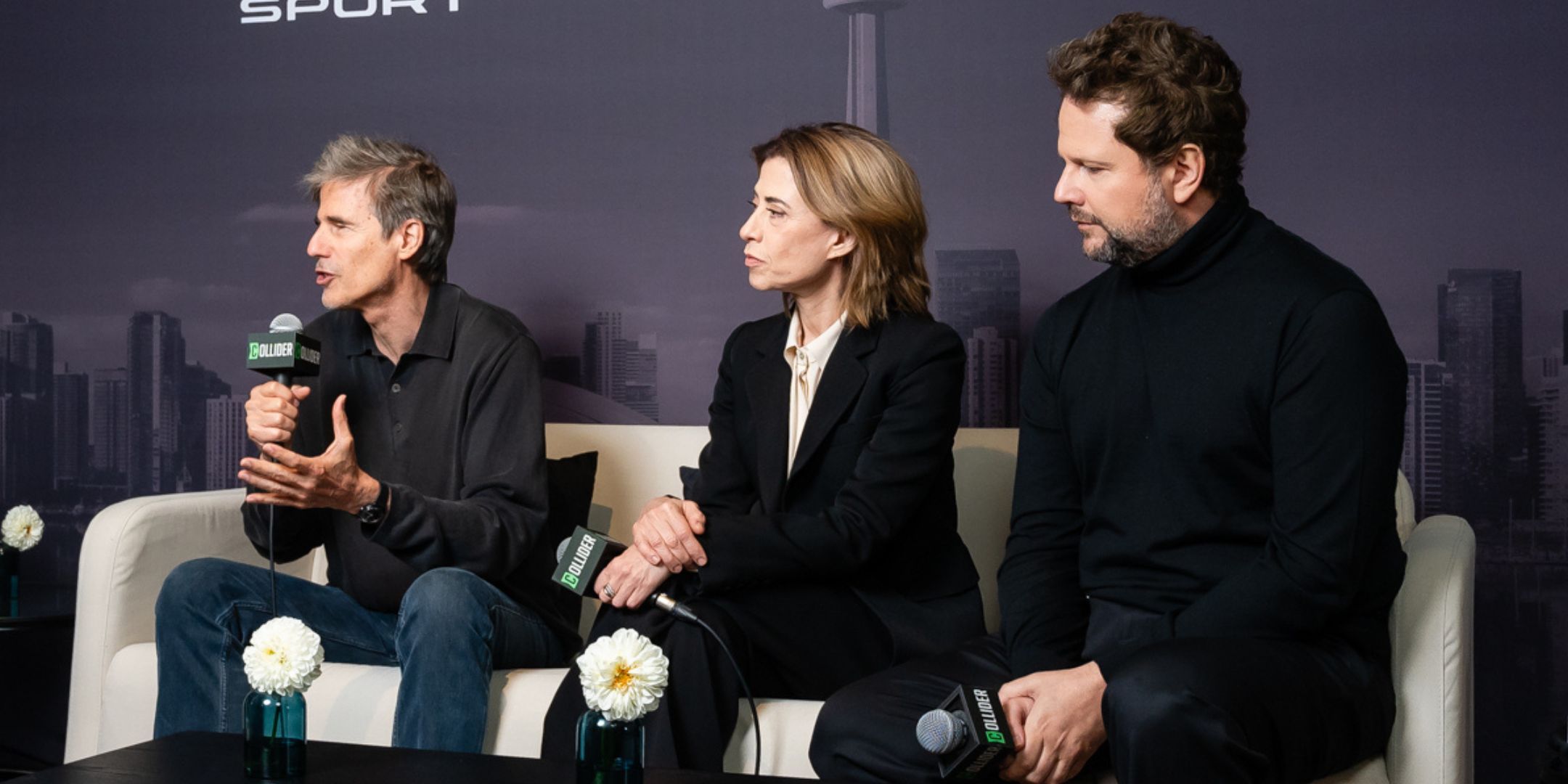 Walter Salles, Fernanda Torres and Selton Mello in the Collider Studio at TIFF 2024