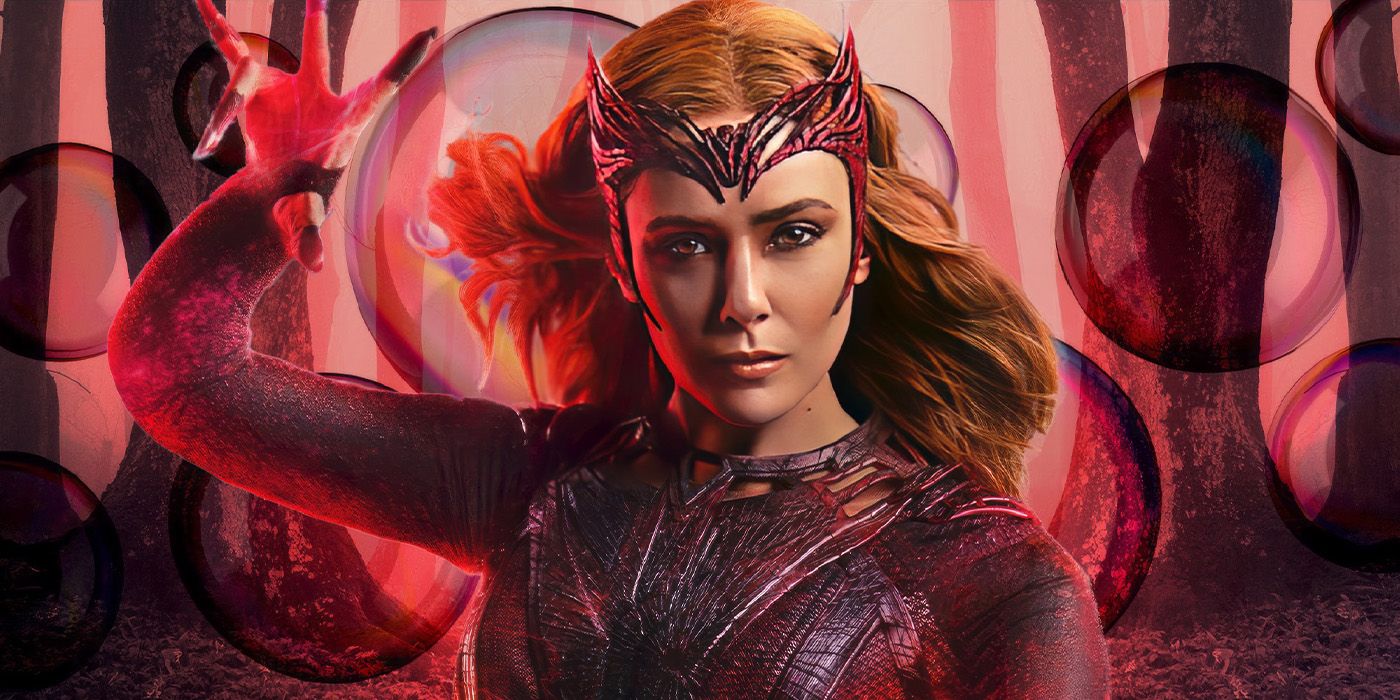 Elizabeth Olsen&rsquo;s Scarlet Witch in front of Marvel Comics' Witches' Road