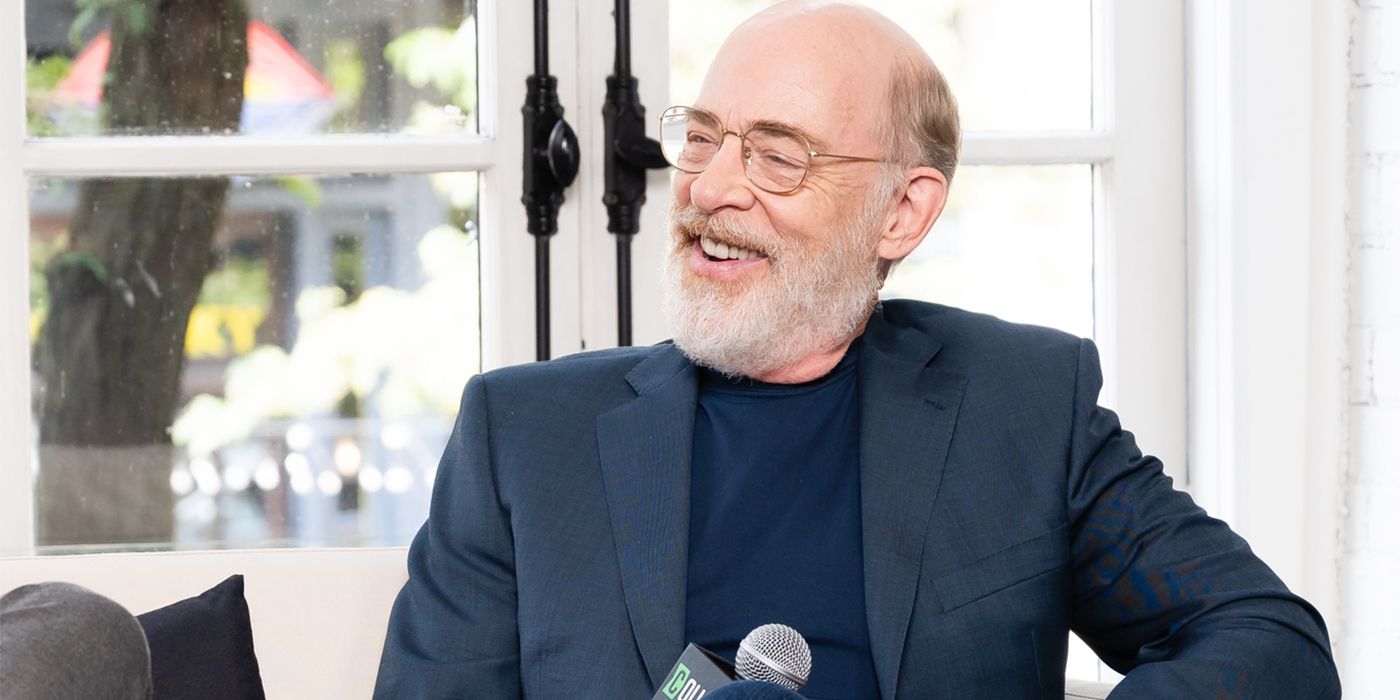 J.K. Simmons laughing during an interview for Whiplash at TIFF