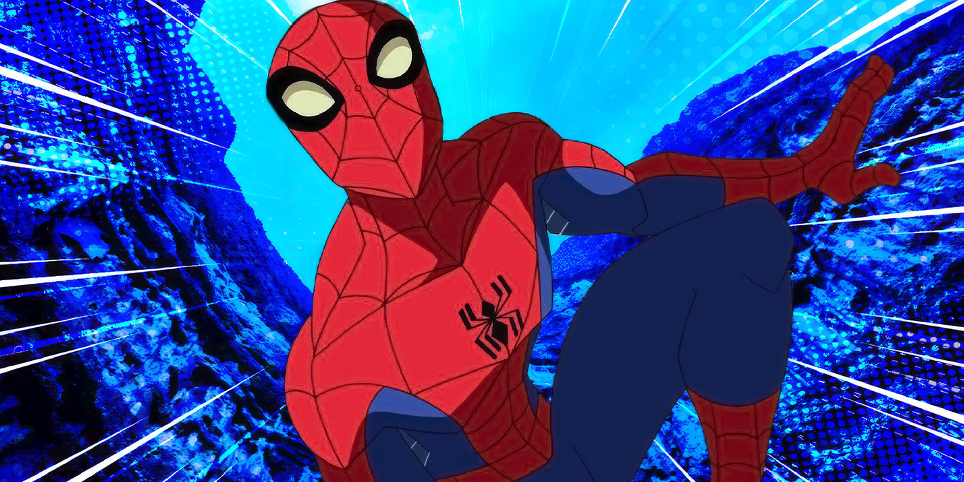 A custom image with Spider-Man in the animated series The Spectacular Spider-Man with a blue background.