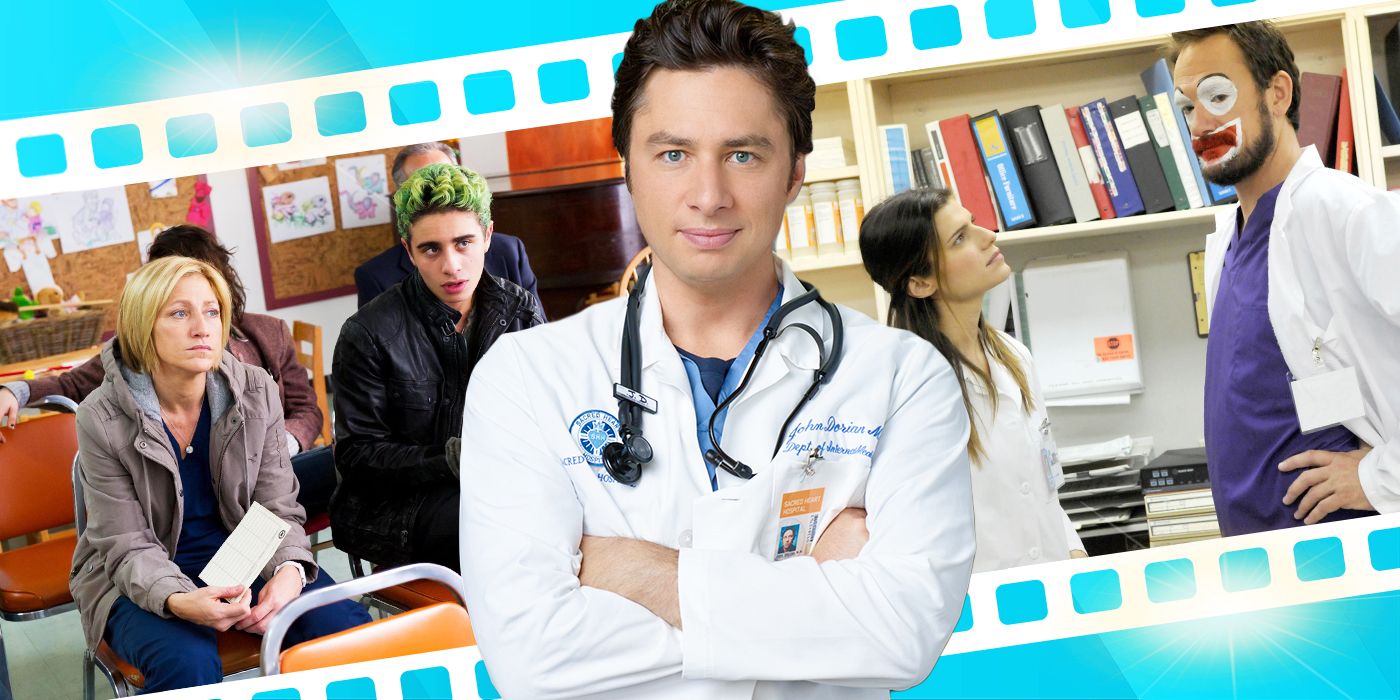 JD from Scrubs is in between stills from Nurse Jackie & Children's Hospital