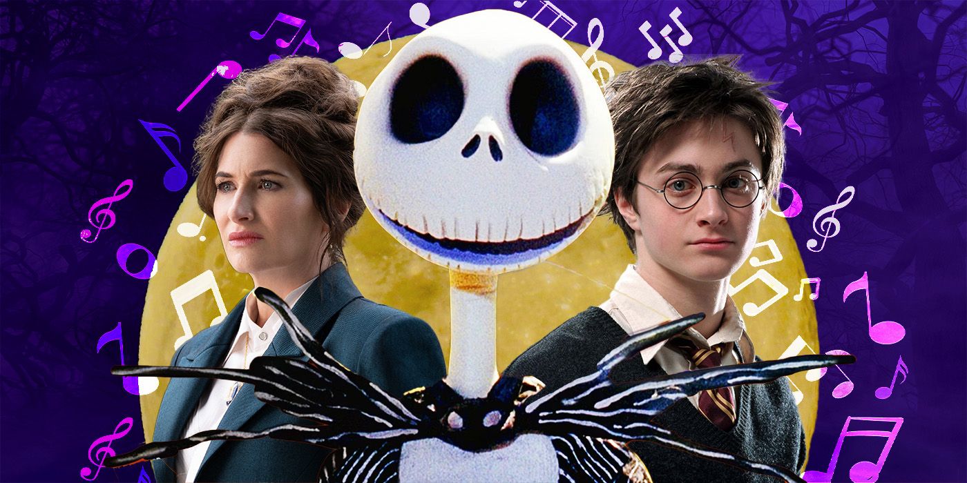 Blended image showing characters from Agatha All Along, The Nightmare Before Christmas, and Harry Potter