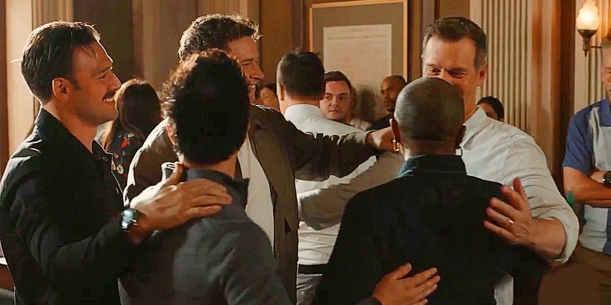 Eddie, Buck, Chimney, Hen, and Bobby celebrating in 9-1-1 Season 8