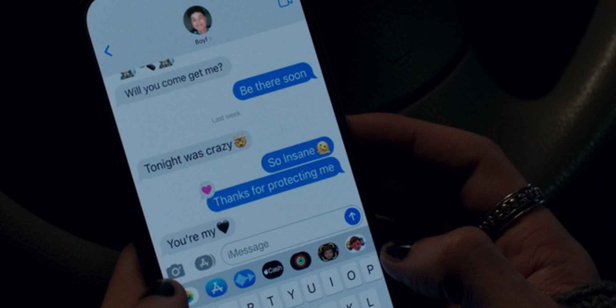 Billy's iPhone shows texts from Eddie reading "You're my (black heart emoji)" in Agatha All Along