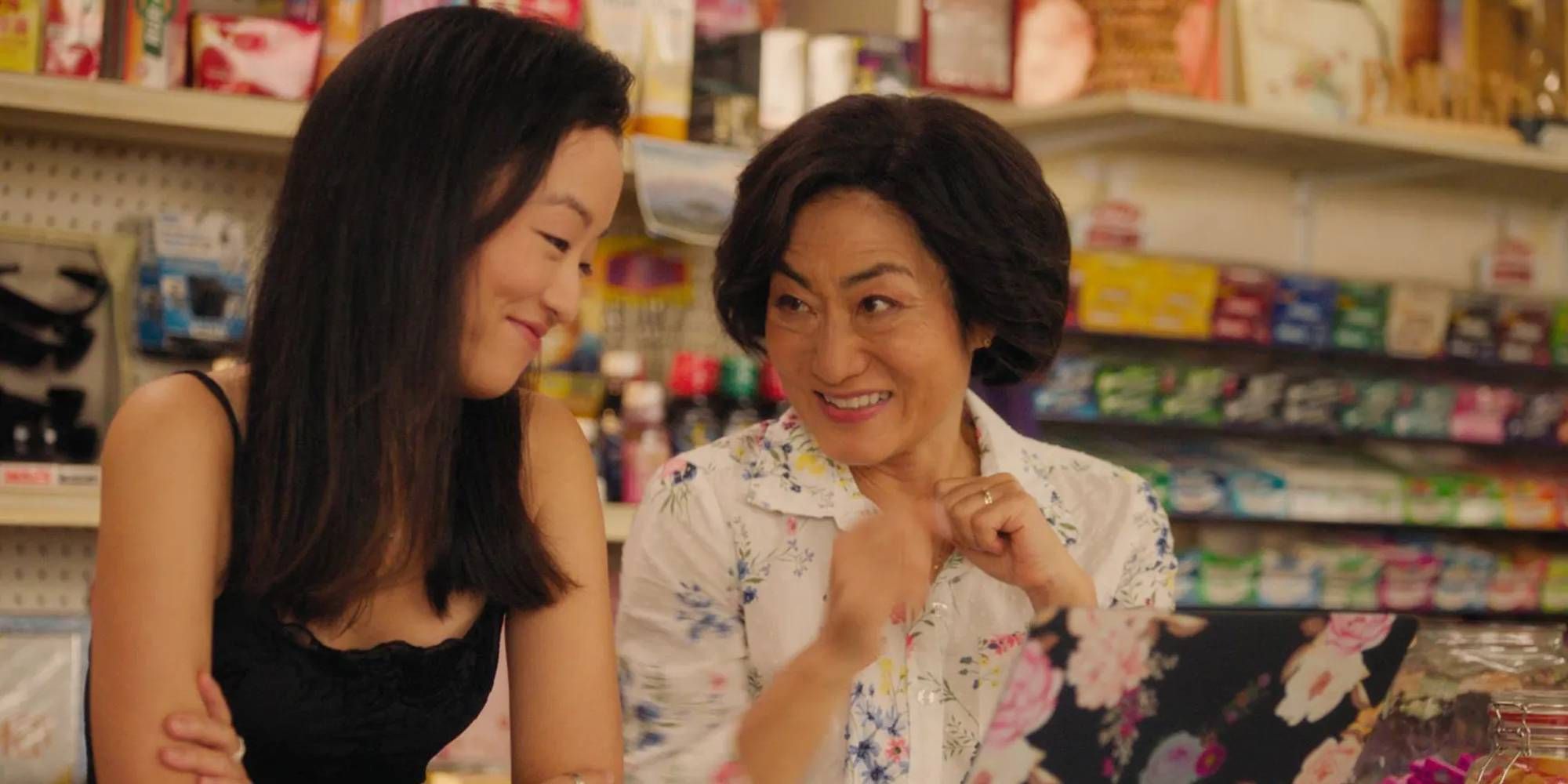 Andrea Bang as Janet and Jean Yoon as Mrs. Yong in Kim’s Convenience smiling