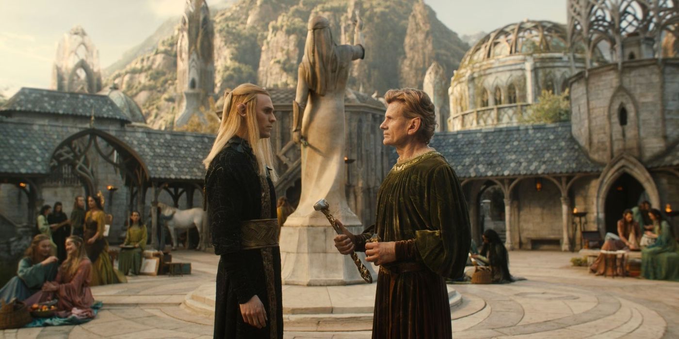 Annatar, played by Charlie Vickers, and Celebrimbor, played by Charles Edwards, in 'Lord of the Rings: Rings of Power' Season 2, Episode 6.