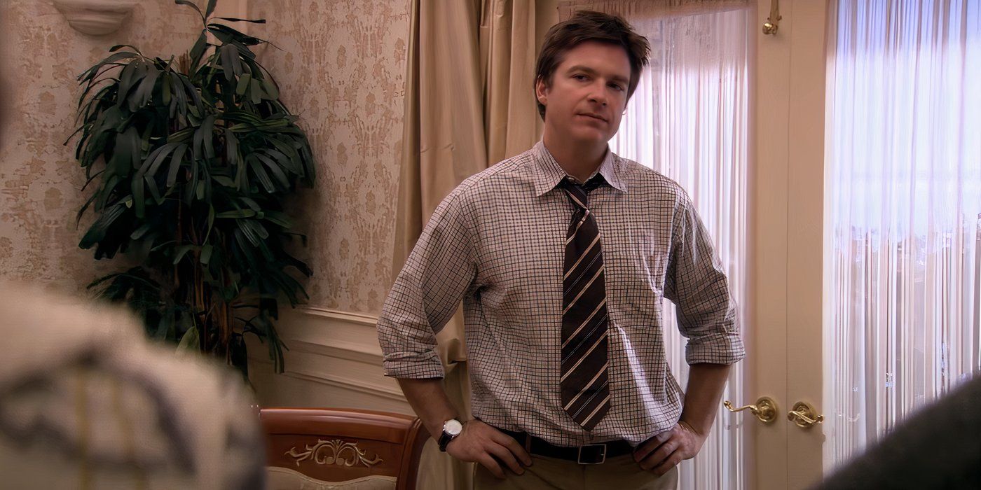 Michael Bluth (Jason Bateman) watches his family mock him with bad chicken impressions in 'Arrested Development'.