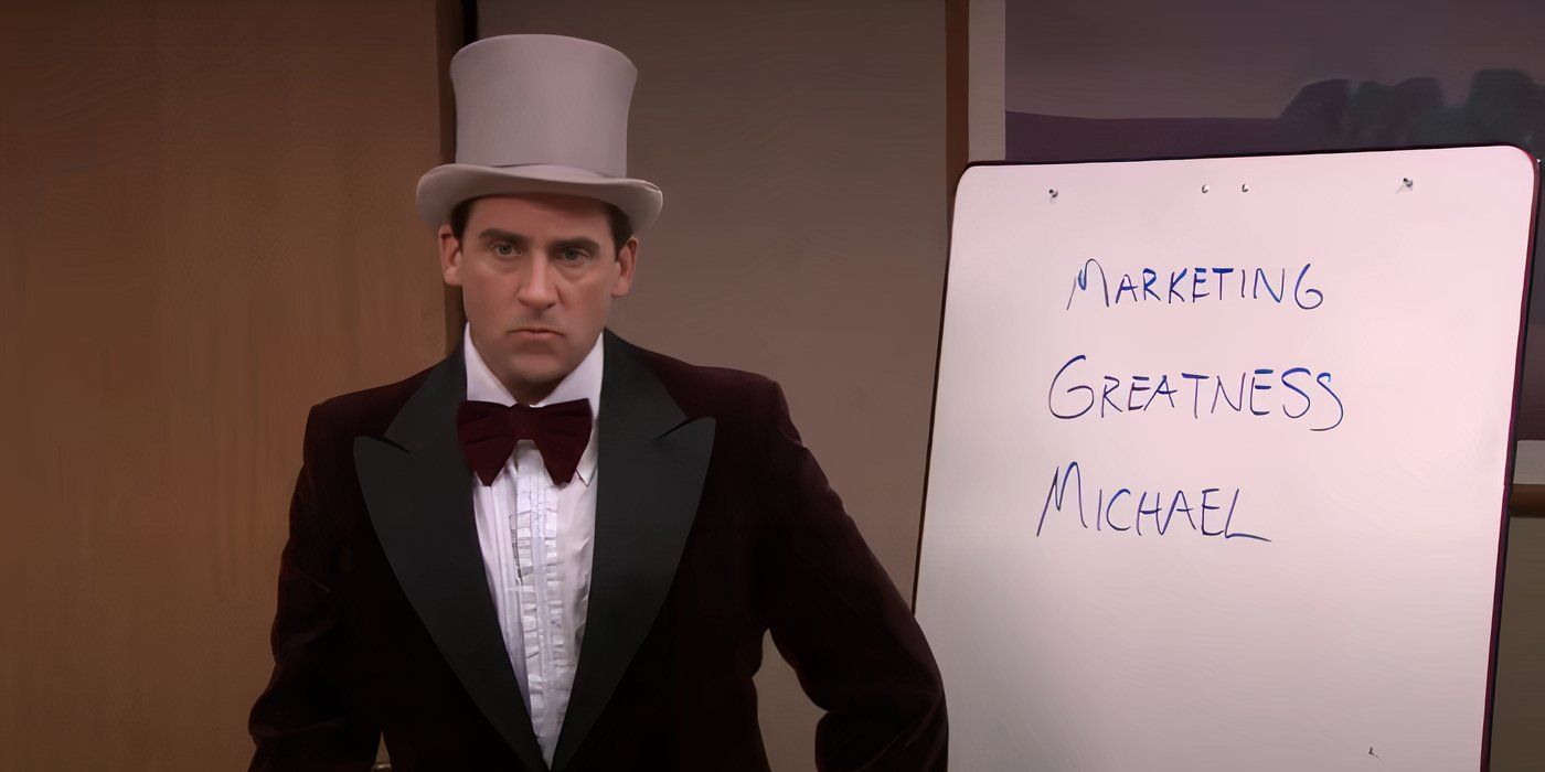 Michael (Steve Carell) presents a new marketing strategy dressed as Willy Wonka in 'The Office'.