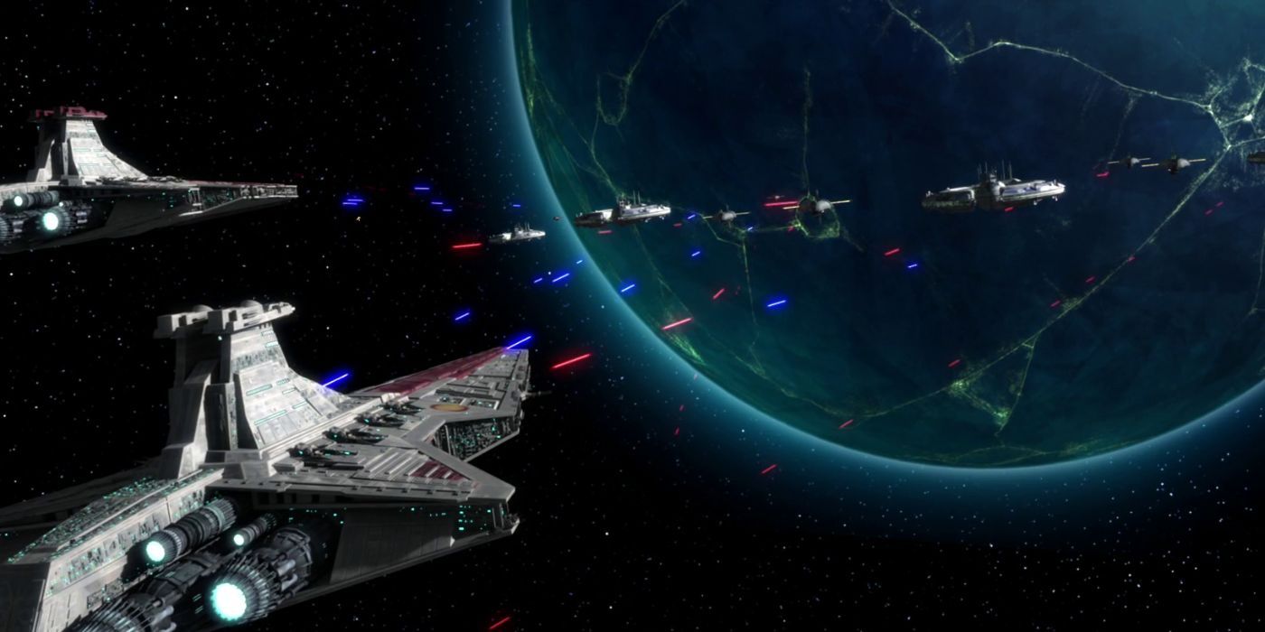 Battleships engage above Christophsis in &lsquo;Star Wars: The Clone Wars&rsquo;