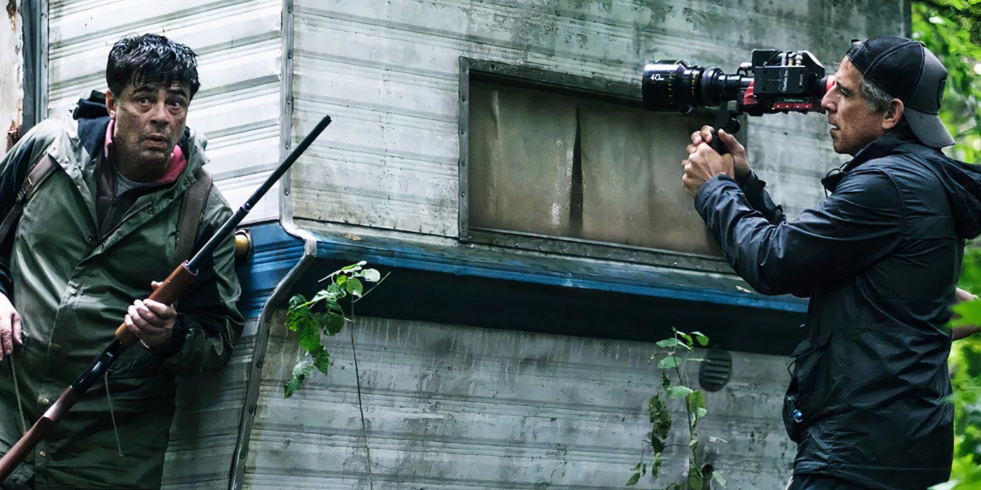 Ben Stiller directing a scene with Benicio del Toro as Richard Matt in 'Escape at Dannemora' 