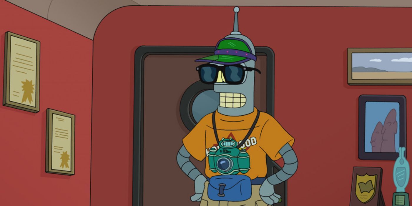 Bender Rodriguez (John DiMaggio) with his camera and fanny pack in Futurama