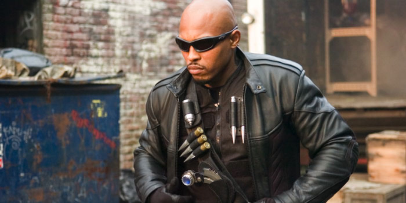 Blade walking on the street in Blade: The Series.