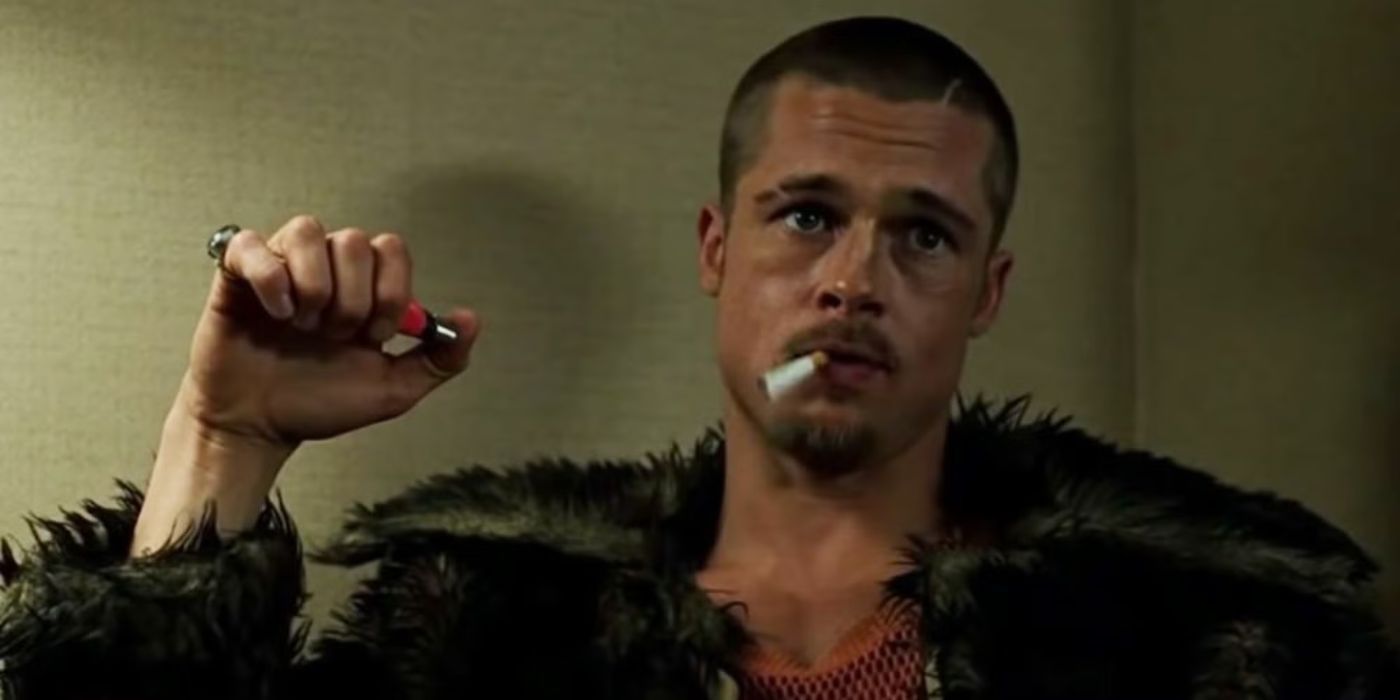 An angry Tyler Durden smoking a cigarette in Fight Club