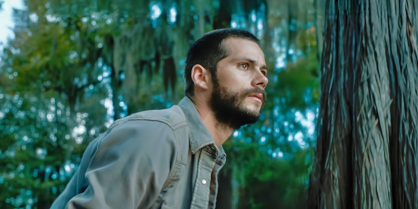 Dylan O&rsquo;Brien as Paris looking to the distance in Caddo Lake