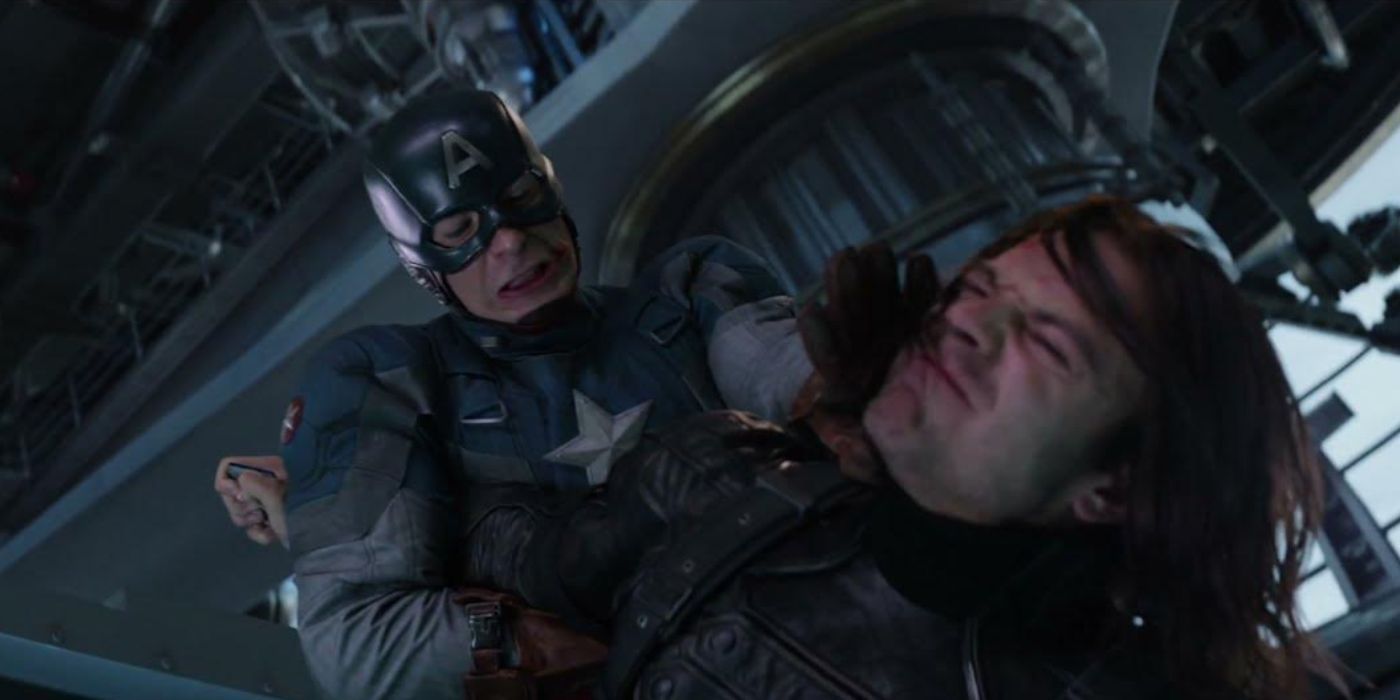 Captain America pushing Winter Soldier&rsquo;s face away in Captain America: The Winter Soldier