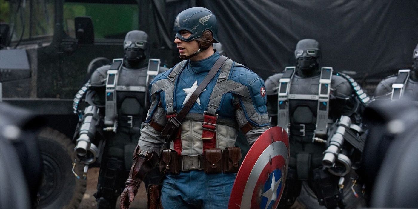 Captain America surrounded by HYDRA soldiers in Captain America: The First Avenger