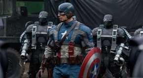 Captain America surrounded by HYDRA soldiers in 'Captain America: The First Avenger.'