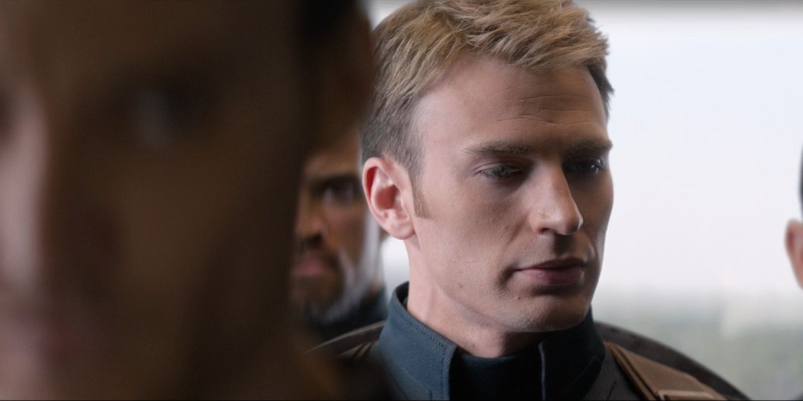 Steve Rogers looks tense while in an elevator in &lsquo;Captain America: The Winter Soldier​​​​​​​&rsquo;.
