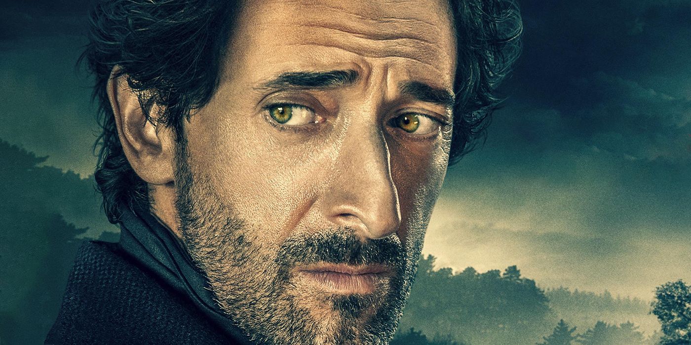 Adrien Brody no pôster olhando para o lado em questão em Chapelwaite