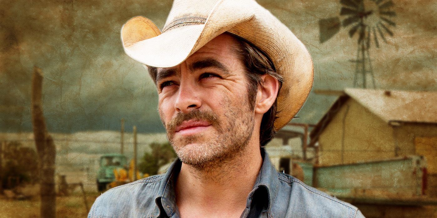 Chris Pine from Hell or High Water against a ranch background