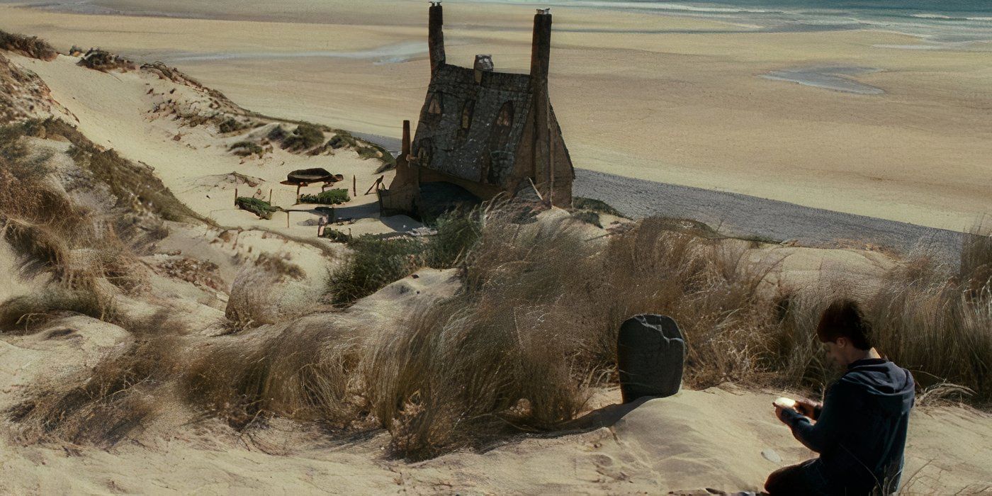 Harry kneels by Dobby&rsquo;s grave on the beach in &lsquo;Harry Potter and the Deathly Hallows - Part 2&rsquo;