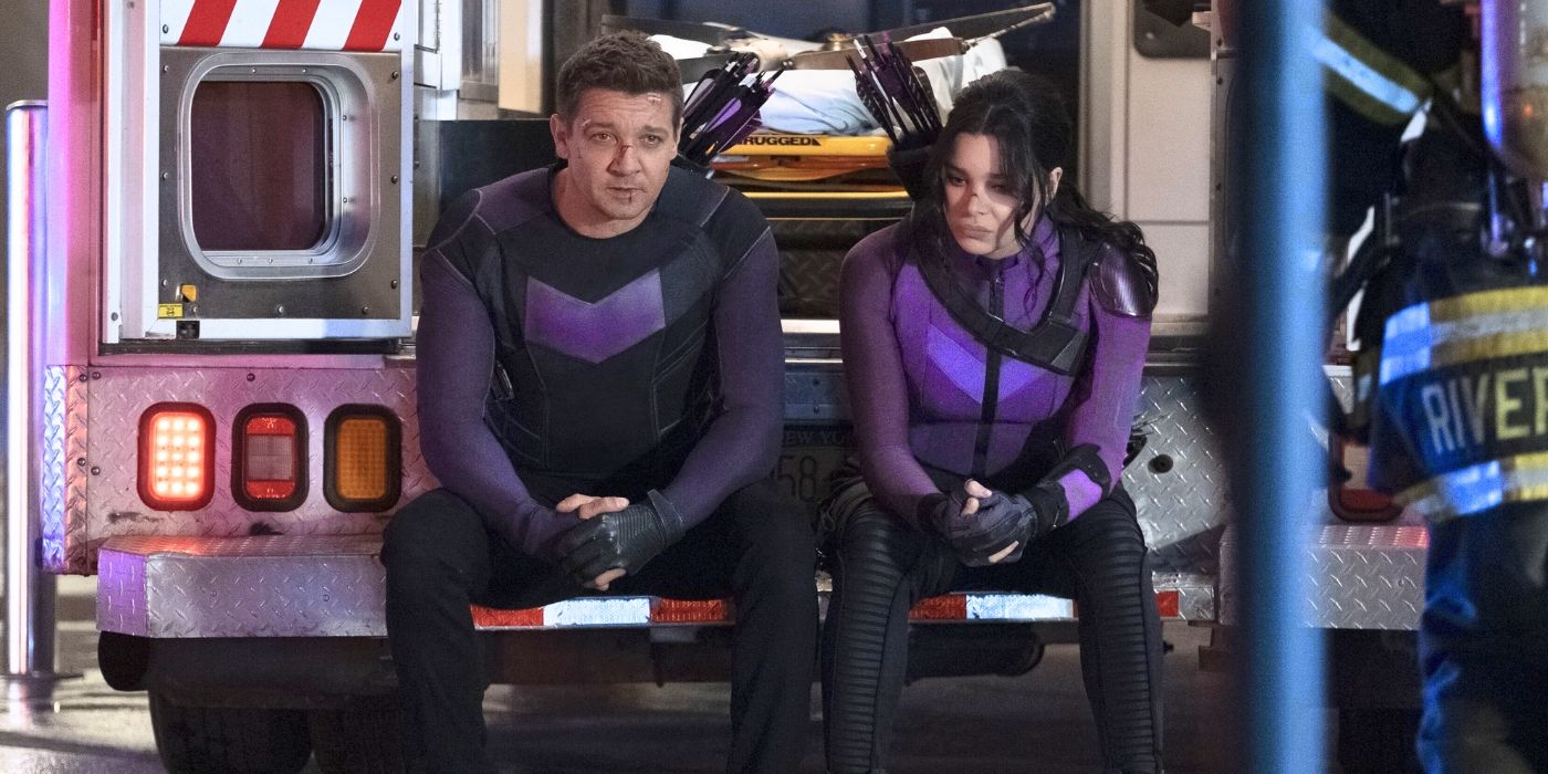 Jeremy Renner as Clint Barton/Hawkeye and Hailee Steinfeld as Kate Bishop 