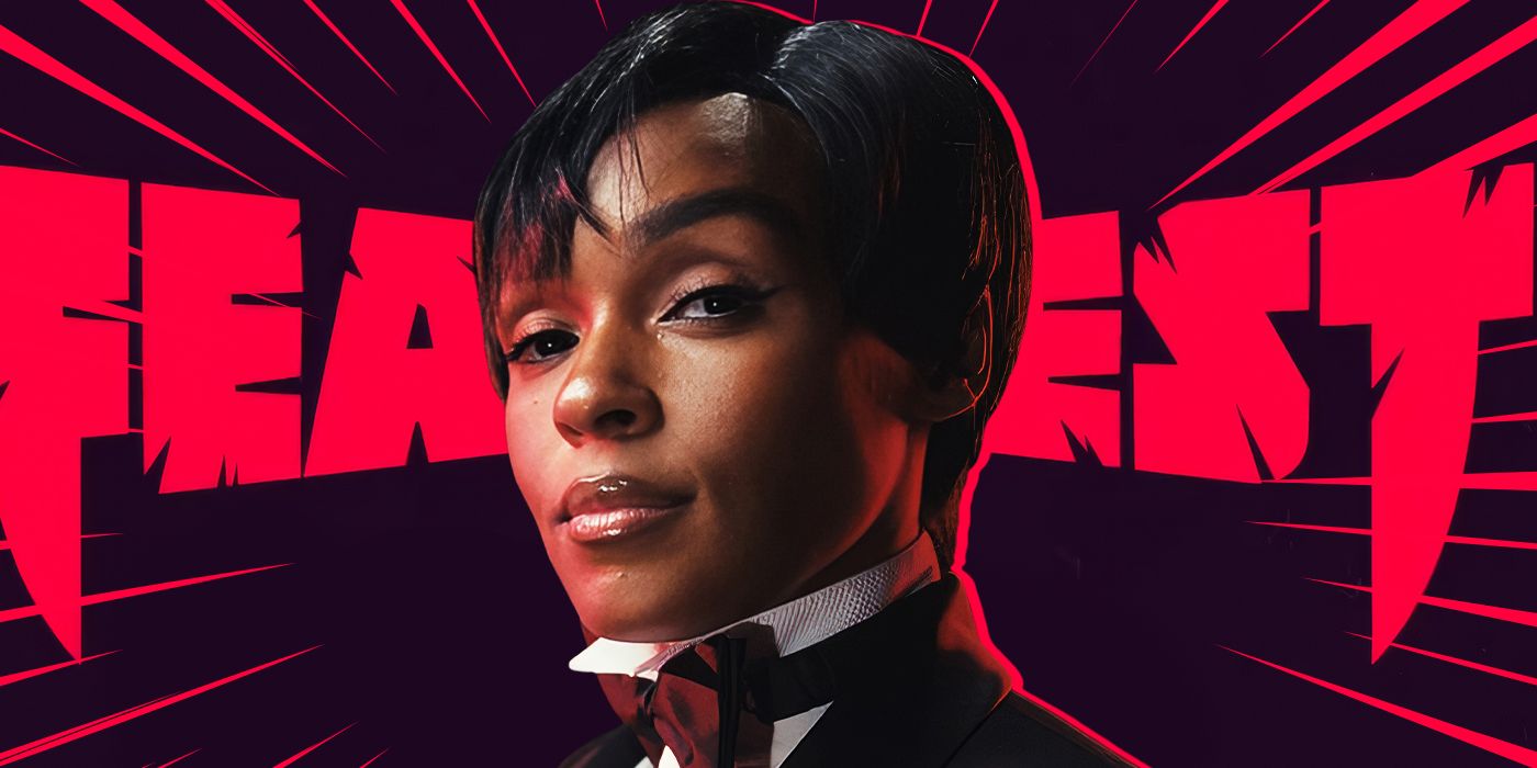 Image from Jefferson Chacon of Janelle Monáe in close-up wearing a tuxedo as the host of AMC's FearFest