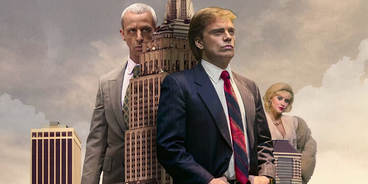 Jeremy Strong, Sebastian Stan, Maria Bakalova on the poster for The Apprentice.