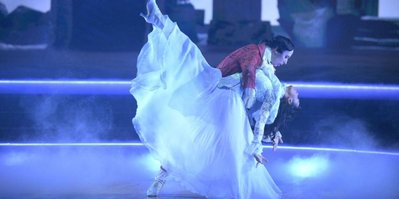 Johnny Weir and Britt Stewart wear Halloween costumes and dance together on Dancing with the Stars.