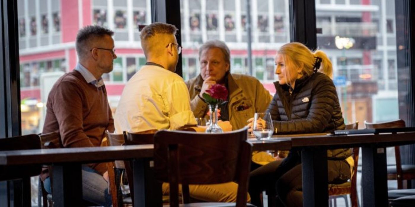 Captain Sig Hansen and Mandy Hansen sit at a restaurant in Norway on 'Deadliest Catch: The Viking Returns.'