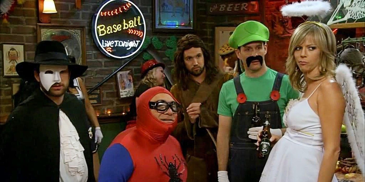 Charlie, Frank, Mac, Dennis, and Dee dressed up for Halloween in It&rsquo;s Always Sunny in Philadelphia