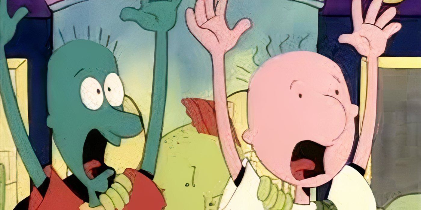 Doug y Skeeter levantan la mano con miedo. "doug"