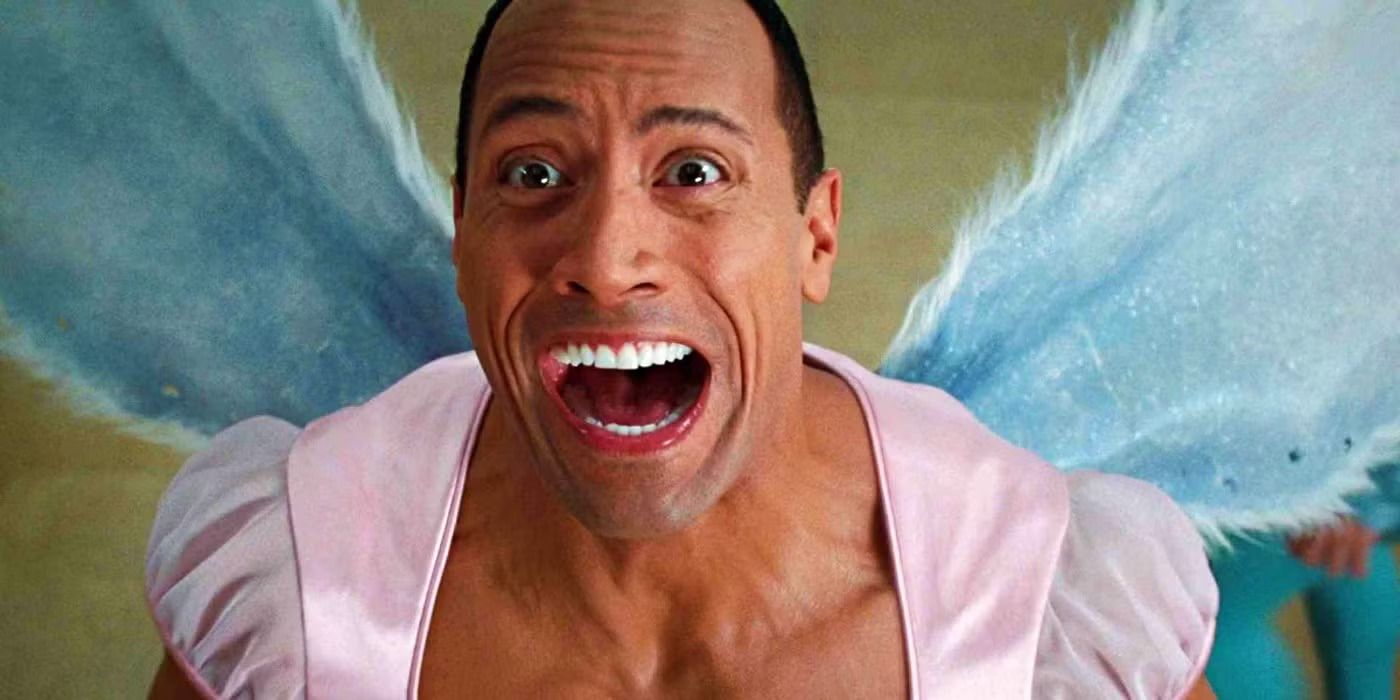 Dwayne Johnson as Derek Thompson yelling while wearing a pink outfit and with fairy wings in 'Tooth Fairy' (2010)