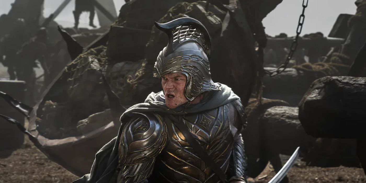 Elrond, played by Robert Aramayo, in battle in 'Lord of the Rings: Rings of Power' Season 2, Episode 7.