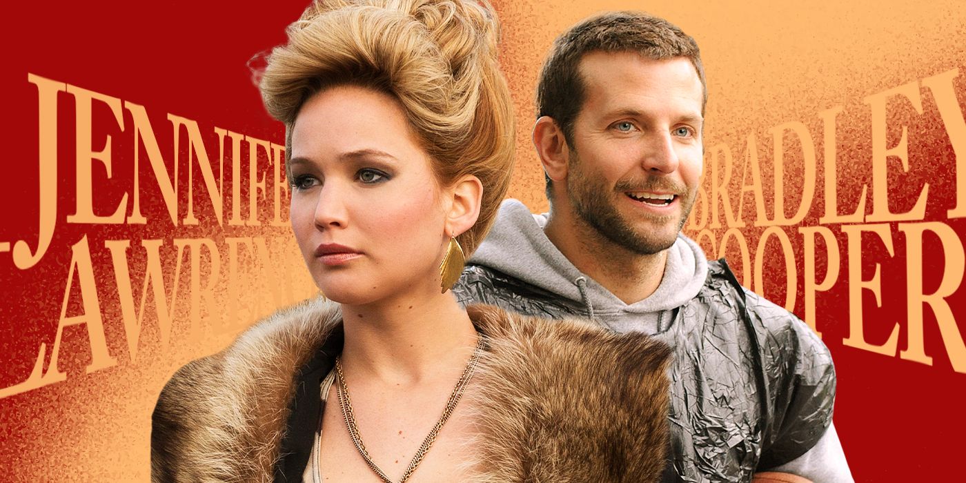 Blended image showing Jennifer Lawrence and Bradley Cooper with their names on the background