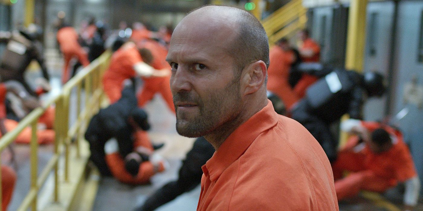 Jason Statham in an orange jumpsuit in Fate of the Furious.