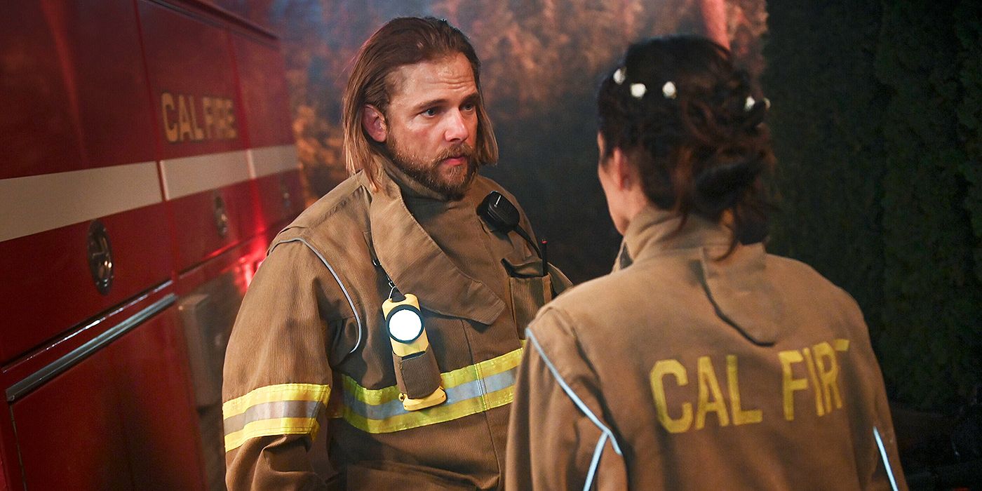 Bode talking to Gabriela in his firefighter uniform in Fire Country Season 3