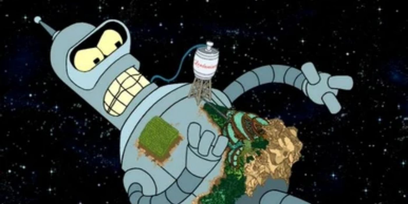 Bender (John DiMaggio) with the Shrimpkin civilization on his body in 'Futurama'